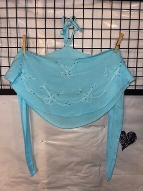 Light Blue Embroidered tie-up Tank Top